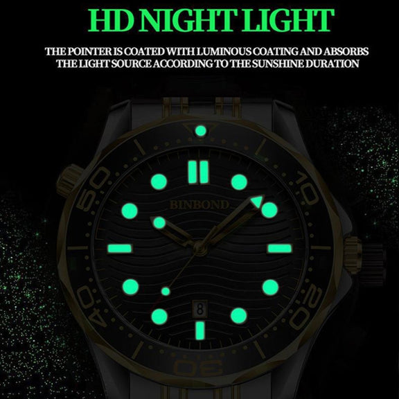 Inter-gold Black Surface BINBOND B2820 Luminous 30m Water-resistant Men Sports Quartz Watch