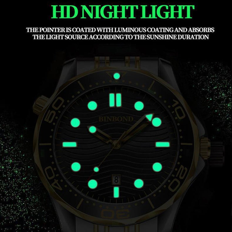 Inter-gold Black Surface BINBOND B2820 Luminous 30m Water-resistant Men Sports Quartz Watch