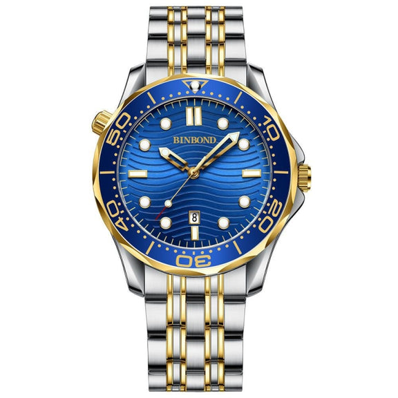 Inter-gold Blue Surface BINBOND B2820 Luminous 30m Water-resistant Men Sports Quartz Watch