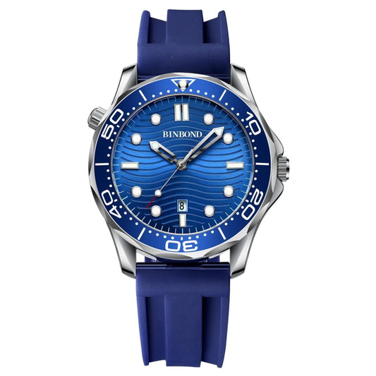 Blue Silicon White Steel Blue BINBOND B2820 Luminous 30m Waterproof Men Sports Quartz Watch - free shipping - PMC Jewellery - Order now!
