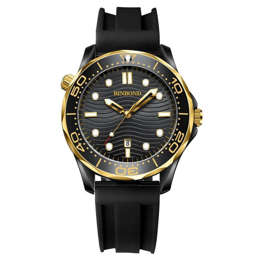 Black Silicon Inter-gold Black BINBOND B2820 Luminous 30m Waterproof Men Sports Quartz Watch - free shipping - PMC Jewellery - Order now!