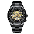 BINBOND S033 Hollowed Mechanical 30m Waterproof Luminous Quartz Watch, Color: Black Steel-Black-Gold - free shipping - PMC TechLife - Order now!