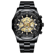 BINBOND S033 Hollowed Mechanical 30m Water-resistant Luminous Quartz Watch, Color: Black Steel-Black-Gold