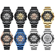 BINBOND S033 Hollowed Mechanical 30m Water-resistant Luminous Quartz Watch, Color: Black Steel-Black-Gold