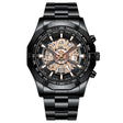 BINBOND S033 Hollowed Mechanical 30m Waterproof Luminous Quartz Watch, Color: Black Steel-Black-Rose Gold - free shipping - PMC TechLife - Order now!