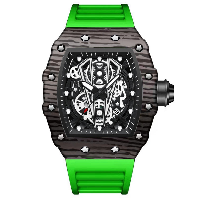 BINBOND B6577 Barrel Shape 30m Waterproof Sports Quartz Watch(Green Silicon-Black-Black) - free shipping - PMC Jewellery - Order now!