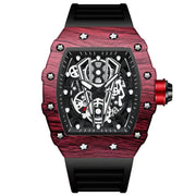 BINBOND B6577 Barrel Shape 30m Water-resistant Sports Quartz Watch(Black Silicon-Red-Black)
