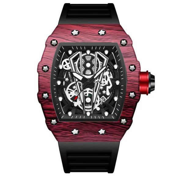 BINBOND B6577 Barrel Shape 30m Water-resistant Sports Quartz Watch(Black Silicon-Red-Black)
