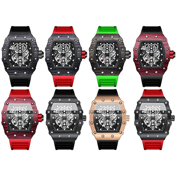 BINBOND B6577 Barrel Shape 30m Water-resistant Sports Quartz Watch(Black Silicon-Red-Black)