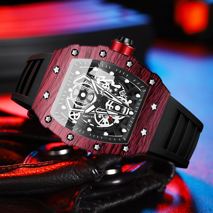 BINBOND B6577 Barrel Shape 30m Water-resistant Sports Quartz Watch(Black Silicon-Red-Black)