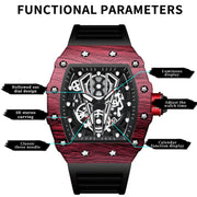 BINBOND B6577 Barrel Shape 30m Water-resistant Sports Quartz Watch(Black Silicon-Red-Black)