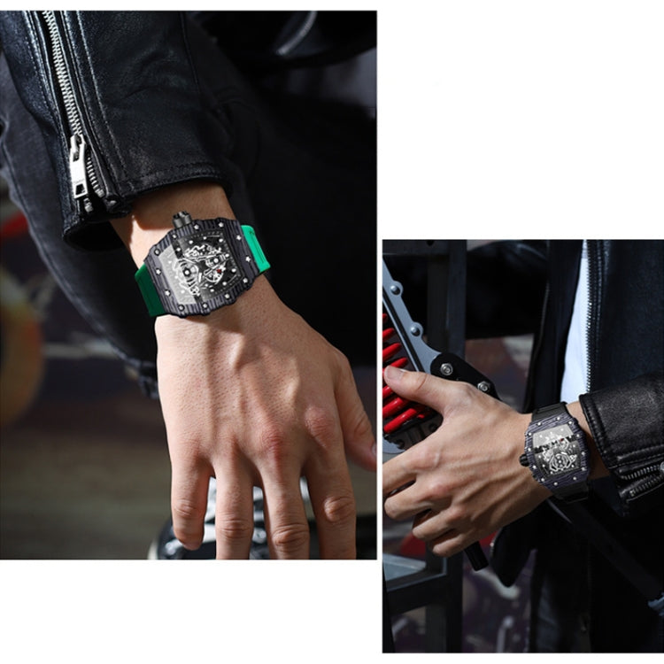 BINBOND B6577 Barrel Shape 30m Water-resistant Sports Quartz Watch(Black Silicon-Red-Black)