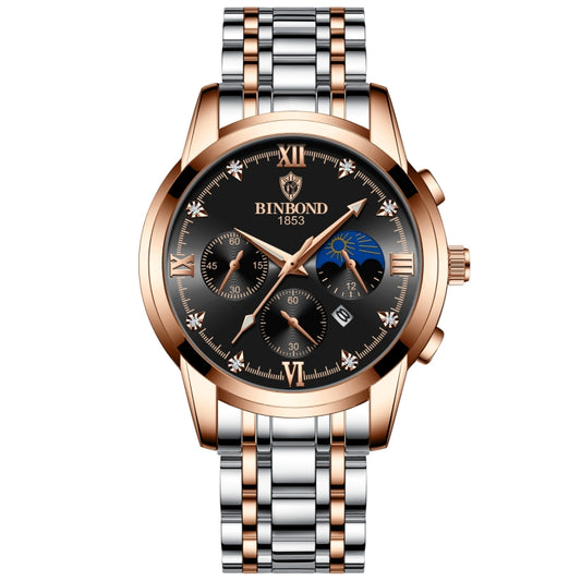 BINBOND B3591 30m Waterproof Luminous Calendar Men Watch, Color: Rose Gold-Black - free shipping - PMC Jewellery - Order now!