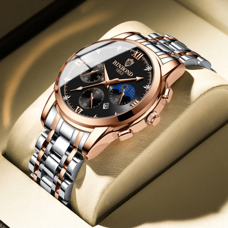 BINBOND B3591 30m Waterproof Luminous Calendar Men Watch, Color: Black Leather-White-Black - free shipping - PMC TechLife - Order now!