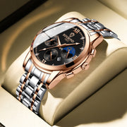 BINBOND B3591 30m Water-resistant Luminous Calendar Men Watch, Color: Black Leather-White-Black