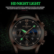 BINBOND B3591 30m Water-resistant Luminous Calendar Men Watch, Color: Black Leather-White-Black