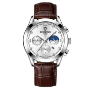 BINBOND B3591 30m Water-resistant Luminous Calendar Men Watch, Color: Brown Leather-White-White