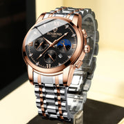 BINBOND B3591 30m Water-resistant Luminous Calendar Men Watch, Color: Brown Leather-White-White