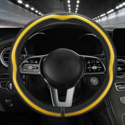 Car Steering Wheel Carbon Fiber Breathable Wear-resistant Leather Case, Size: 38cm(Yellow Round)