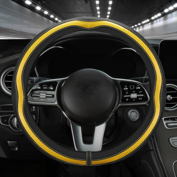 Car Steering Wheel Carbon Fiber Breathable Wear-resistant Leather Case, Size: 38cm(Yellow Round)