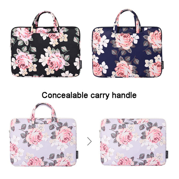 H40-B01 White Rose Pattern Laptop Case Bag Computer Liner Bag With Handle, Size: 12 Inch(Blue)