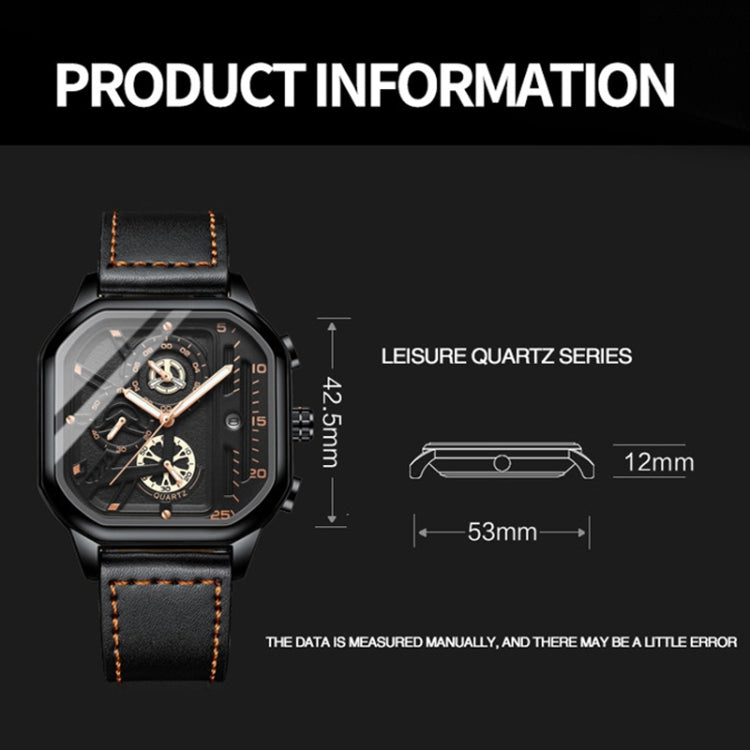 BINBOND B6577 30M Waterproof Luminous Square Quartz Watch, Color: Black Leather-White-White - free shipping - PMC Jewellery - Order now!