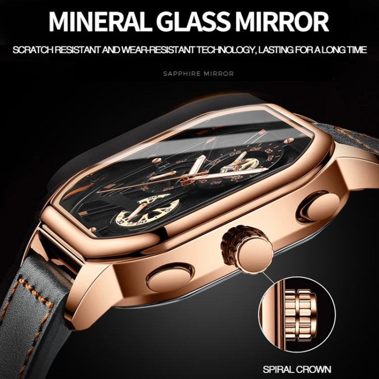 BINBOND B6577 30M Waterproof Luminous Square Quartz Watch, Color: Black Leather-White-White - free shipping - PMC Jewellery - Order now!