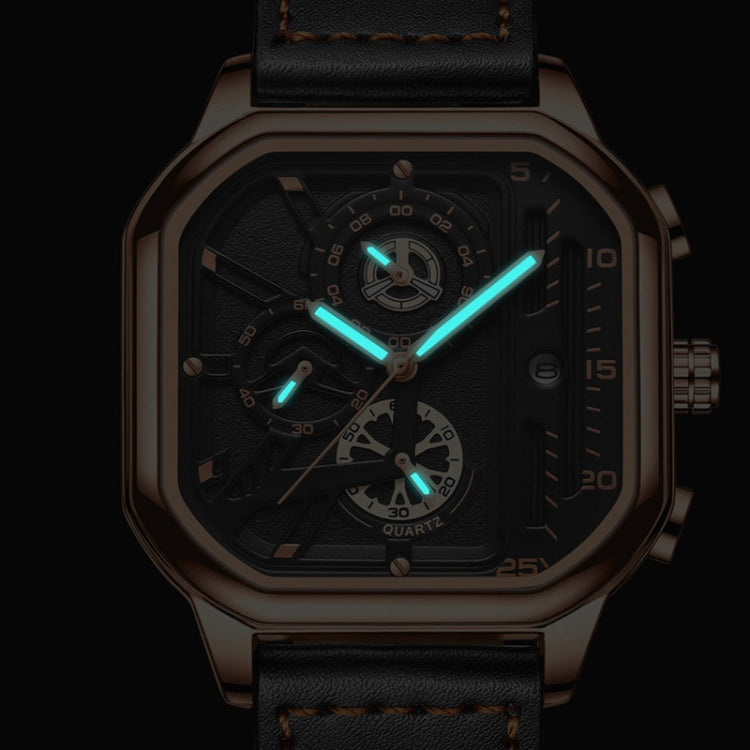 BINBOND B6577 30M Waterproof Luminous Square Quartz Watch, Color: Black Leather-White-White - free shipping - PMC Jewellery - Order now!