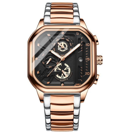 BINBOND B6577 30M Waterproof Luminous Square Quartz Watch, Color: Rose Gold-Black-Rose Gold - free shipping - PMC Jewellery - Order now!