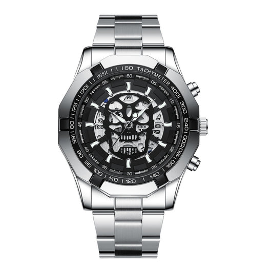 BINBOND S034 30M Waterproof Quartz Watch Skull Skeleton Luminous Watch(White Steel Black) - free shipping - PMC Jewellery - Order now!