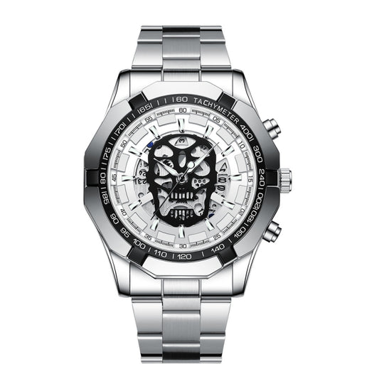 BINBOND S034 30M Waterproof Quartz Watch Skull Skeleton Luminous Watch(White Steel White) - free shipping - PMC Jewellery - Order now!