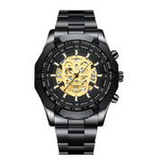 BINBOND S034 30M Water-resistant Quartz Watch Skull Skeleton Luminous Watch(Black Steel Black Gold Nail)