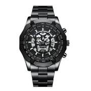 BINBOND S034 30M Water-resistant Quartz Watch Skull Skeleton Luminous Watch(Black Steel Black White Nail)