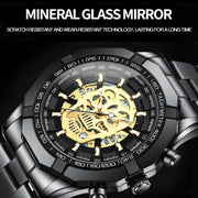 BINBOND S034 30M Water-resistant Quartz Watch Skull Skeleton Luminous Watch(White Steel White)