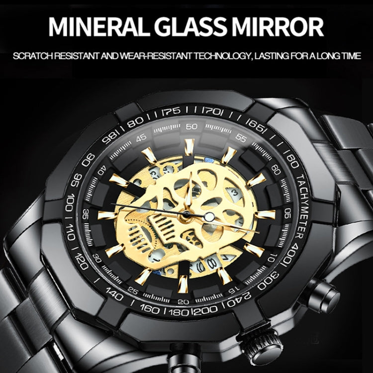 BINBOND S034 30M Water-resistant Quartz Watch Skull Skeleton Luminous Watch(White Steel White)