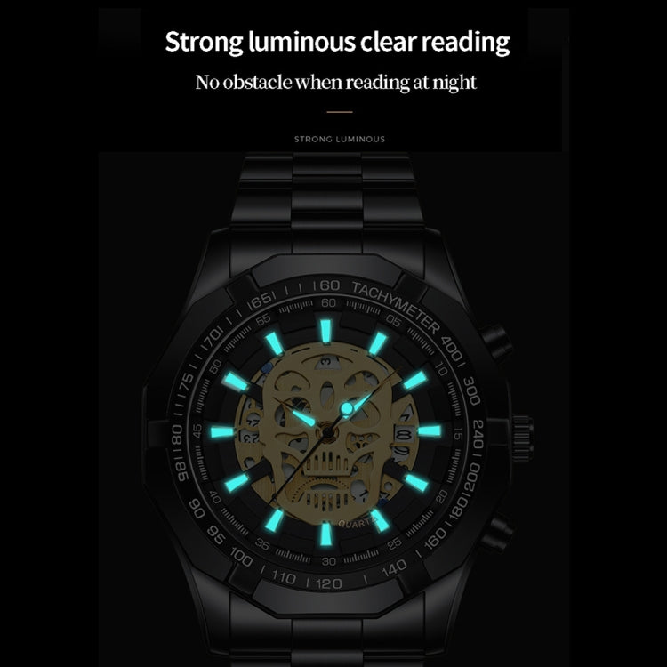 BINBOND S034 30M Water-resistant Quartz Watch Skull Skeleton Luminous Watch(White Steel White)