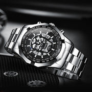 BINBOND S034 30M Water-resistant Quartz Watch Skull Skeleton Luminous Watch(White Steel White)