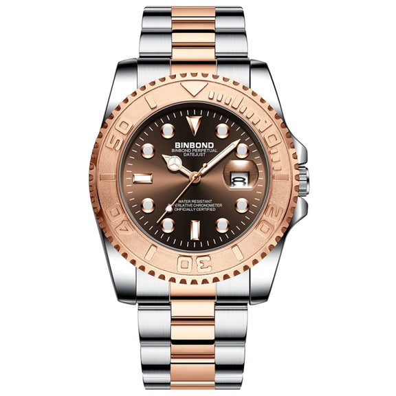 BINBOND B930 Metal Gear Luminous Quartz Watch 30M Water-resistant Sports Watch, Color: Rose Gold-Rose Gold