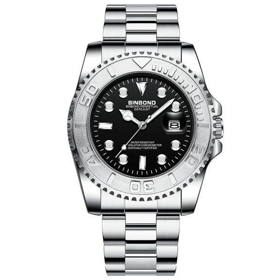 BINBOND B930 Metal Gear Luminous Quartz Watch 30M Water-resistant Sports Watch, Color: White Steel-Black