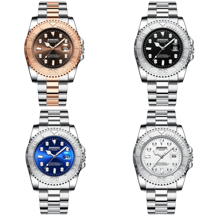 BINBOND B930 Metal Gear Luminous Quartz Watch 30M Water-resistant Sports Watch, Color: White Steel-Black