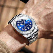 BINBOND B930 Metal Gear Luminous Quartz Watch 30M Water-resistant Sports Watch, Color: White Steel-Black