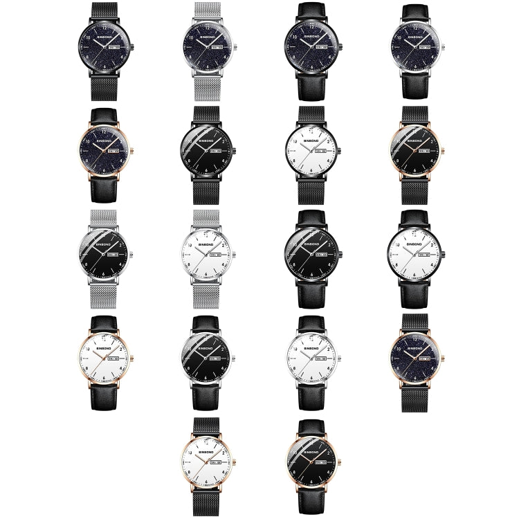 BINBOND B3820 30M Water-resistant Ultra-thin Quartz Luminous Starry Watch, Color: Black Net-Black-Starry