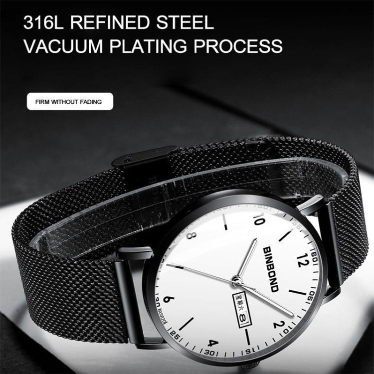 BINBOND B3820 30M Water-resistant Ultra-thin Quartz Luminous Starry Watch, Color: Black Net-Black-Starry