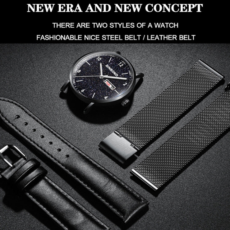 BINBOND B3820 30M Water-resistant Ultra-thin Quartz Luminous Starry Watch, Color: Black Net-Black-Starry