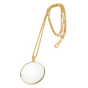 Metal Chain Round Expansion Mirror Glass Lens Necklace Magnifier(Gold)