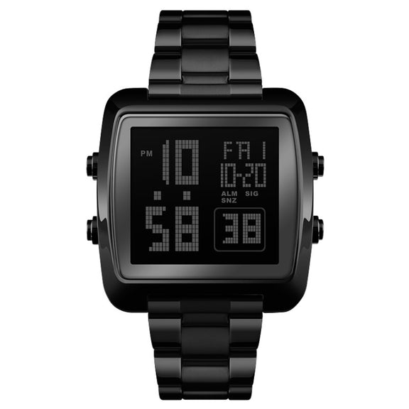 SKMEI 1369 Retro Water-resistant Gold Watch Men Steel Belt Luminous Square Watch(Black)
