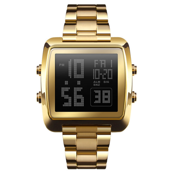 SKMEI 1369 Retro Water-resistant Gold Watch Men Steel Belt Luminous Square Watch(Gold)