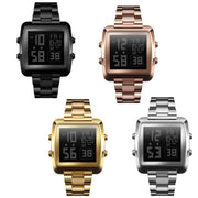SKMEI 1369 Retro Water-resistant Gold Watch Men Steel Belt Luminous Square Watch(Black)