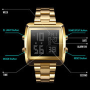 SKMEI 1369 Retro Water-resistant Gold Watch Men Steel Belt Luminous Square Watch(Black)