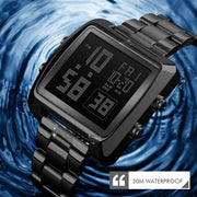 SKMEI 1369 Retro Water-resistant Gold Watch Men Steel Belt Luminous Square Watch(Black)